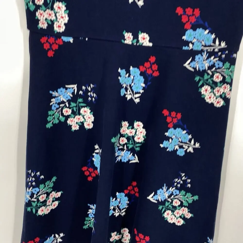 Draper James Dress Floral Ponte A-Line size Medium Navy Blue Cap Sleeves